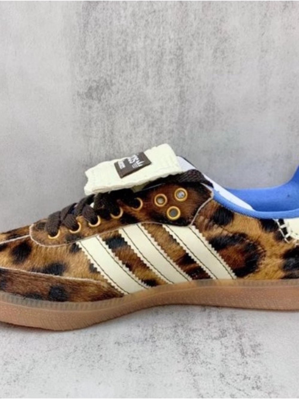 adidas Leopard Print Samba with Cream Stripes and Blue Lining - Picture 9 of 9
